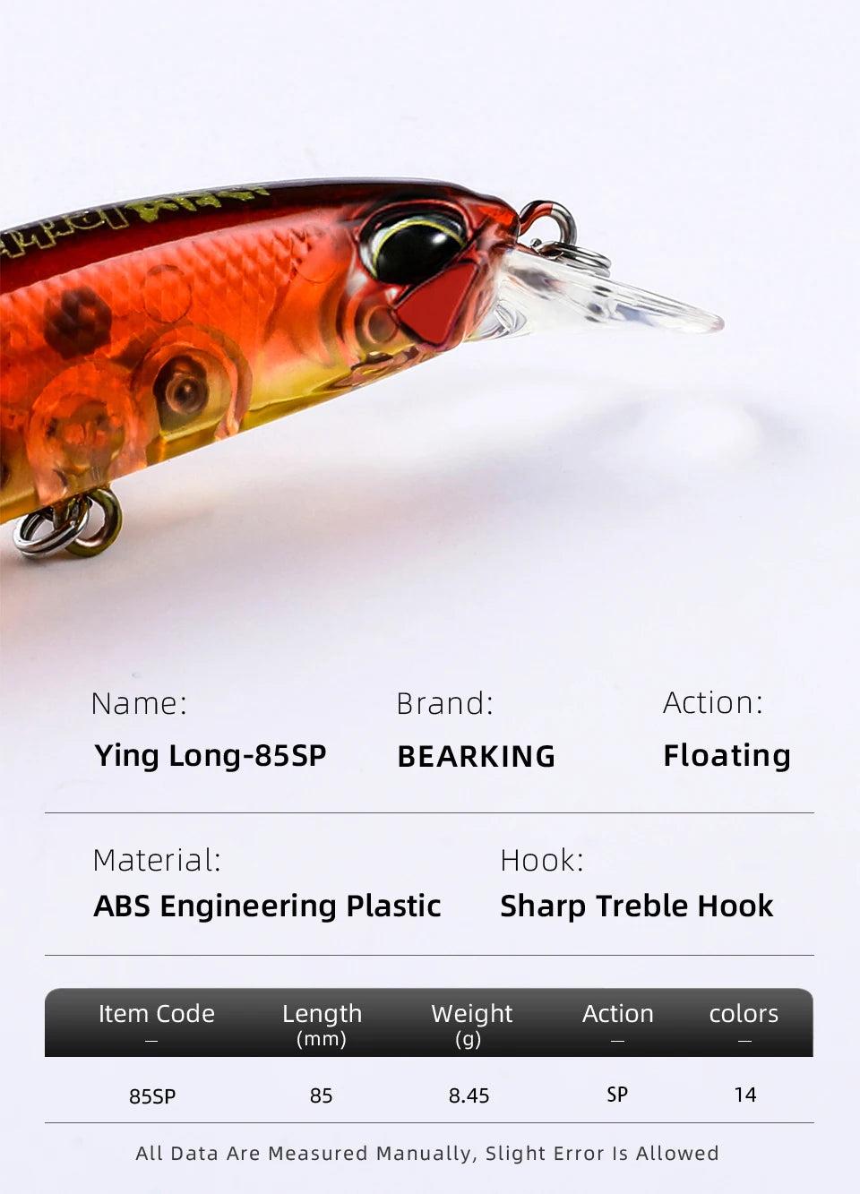 BEARKING 85mm 8g hot model fishing lures hard bait 14color for choose minnow quality professional minnow depth1.3-1.8m