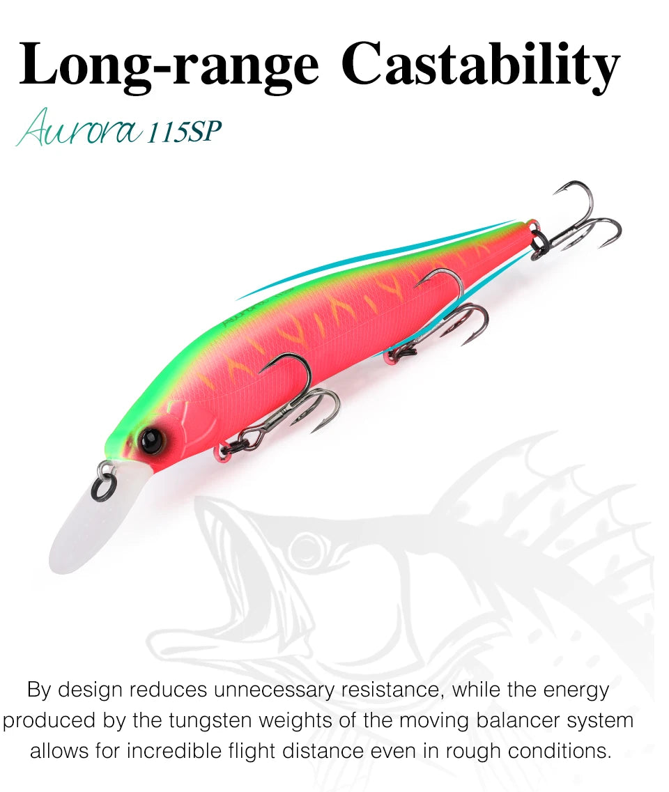 TSURINOYA 115mm 17.2g Suspending Minnow Tungsten Weight System AURORA 115sp