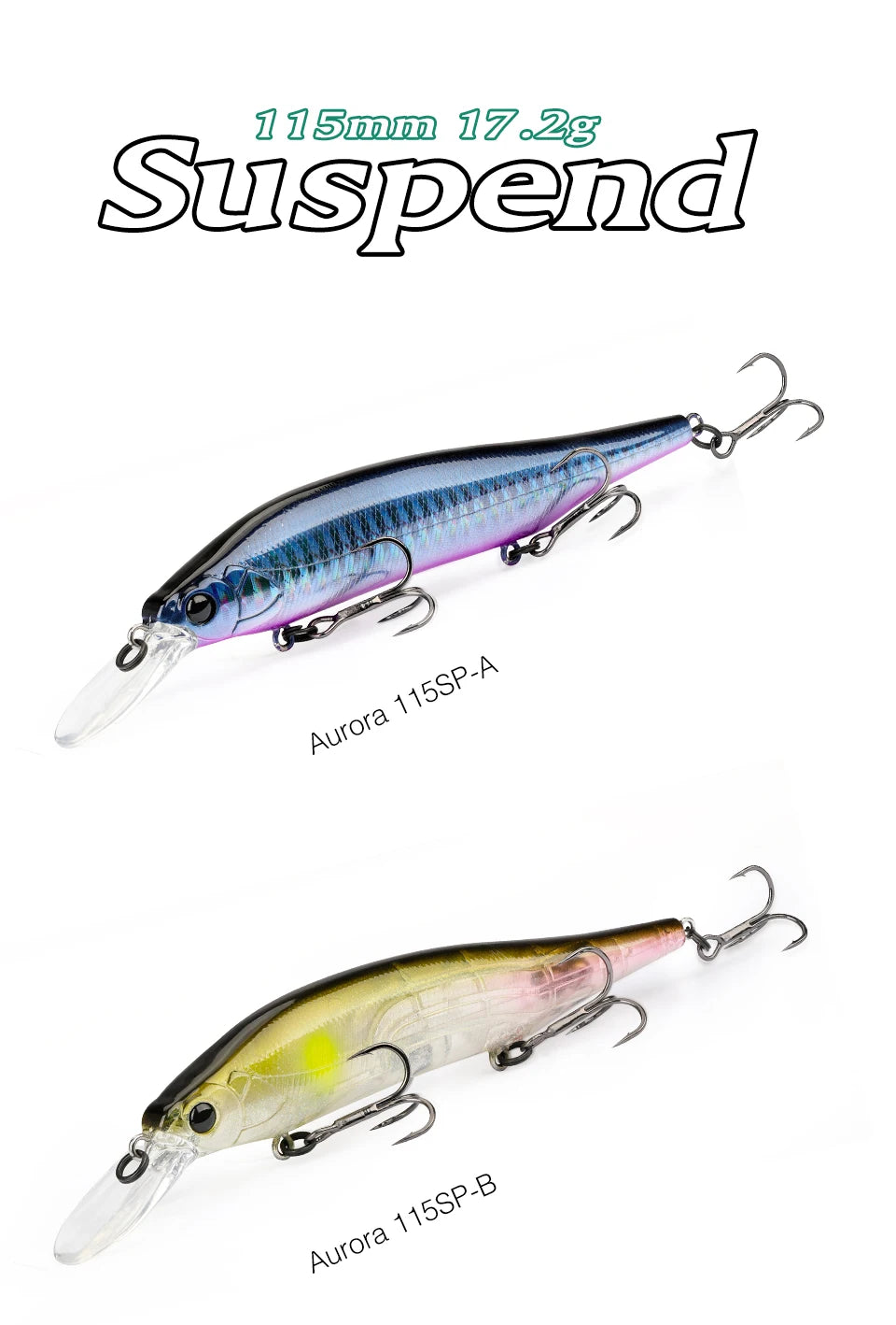 TSURINOYA 115mm 17.2g Suspending Minnow Tungsten Weight System AURORA 115sp