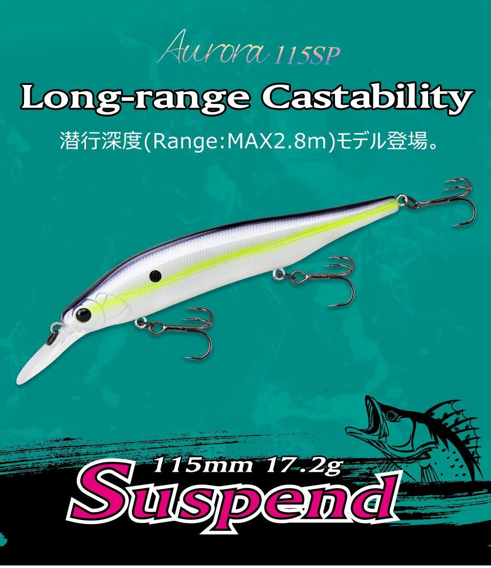 TSURINOYA 115mm 17.2g Suspending Minnow Tungsten Weight System AURORA 115sp