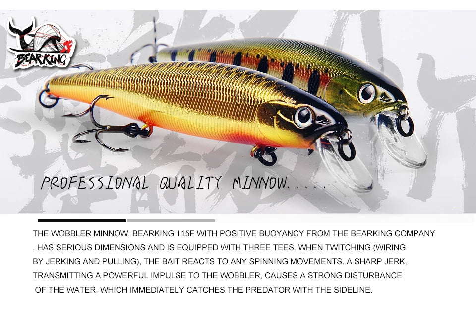 Bearking 115mm 16g Dive 0.6-1m floating Top Fishing Lures Wobblers Artificial Bait Predator Tackle jerkbaits for pike and bass