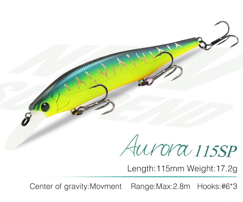 TSURINOYA 115mm 17.2g Suspending Minnow Tungsten Weight System AURORA 115sp