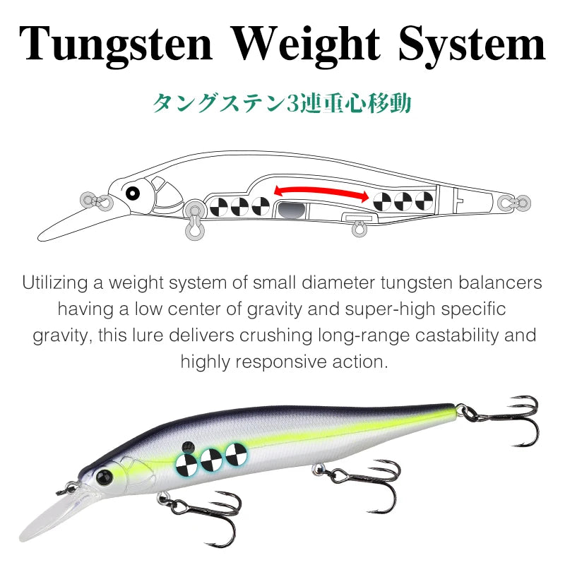 TSURINOYA 115mm 17.2g Suspending Minnow Tungsten Weight System AURORA 115sp