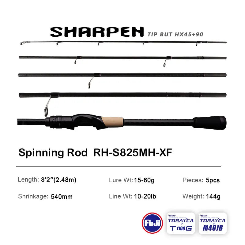 PURELURE SHARPEN Soft Lure Long Spinning and Casting XF/MF Action Rods FUJI Components Bass Pike Rod Fishing Rod Spinning Reel