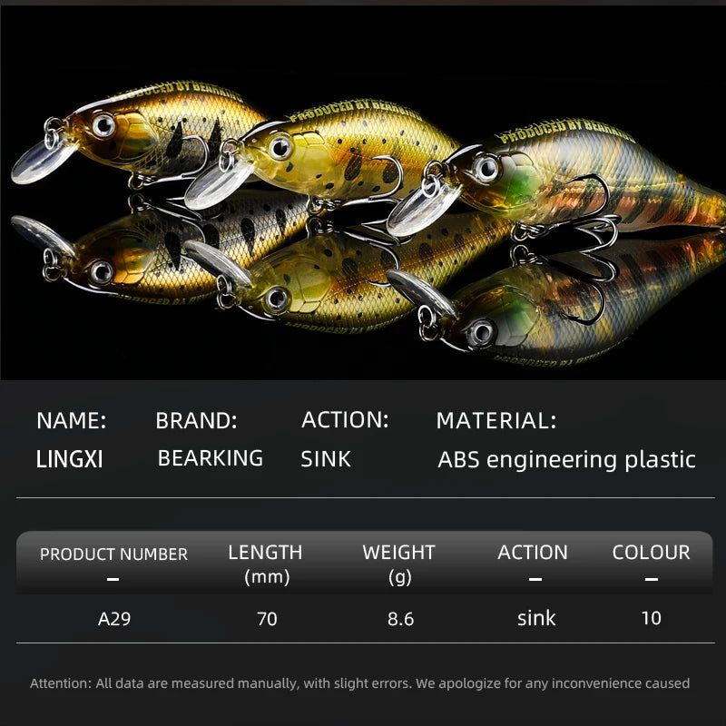 BEARKING New 70mm 8.6g Tungsten system fishing lures minnow crank wobbler quality fishing tackle 10 colors to choose from