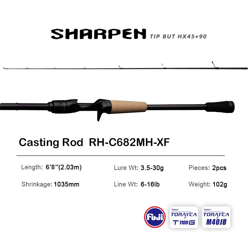 PURELURE SHARPEN Soft Lure Long Spinning and Casting XF/MF Action Rods FUJI Components Bass Pike Rod Fishing Rod Spinning Reel