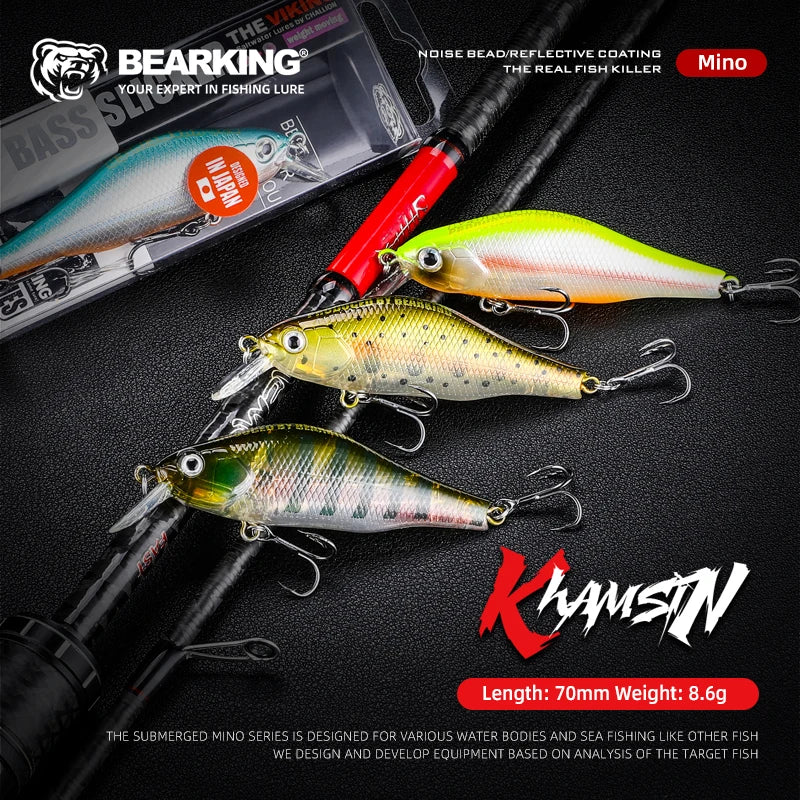 BEARKING New 70mm 8.6g Tungsten system fishing lures minnow crank wobbler quality fishing tackle 10 colors to choose from