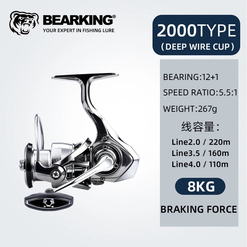 Bearking Fishing Reel 1000 - 5000 Ultralight Max Drag 15kg 5.2:1 Spinning Reel Saltwater Jigging Reels