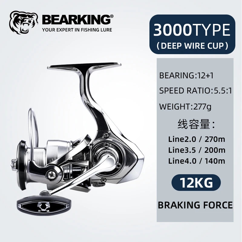 Bearking Fishing Reel 1000 - 5000 Ultralight Max Drag 15kg 5.2:1 Spinning Reel Saltwater Jigging Reels
