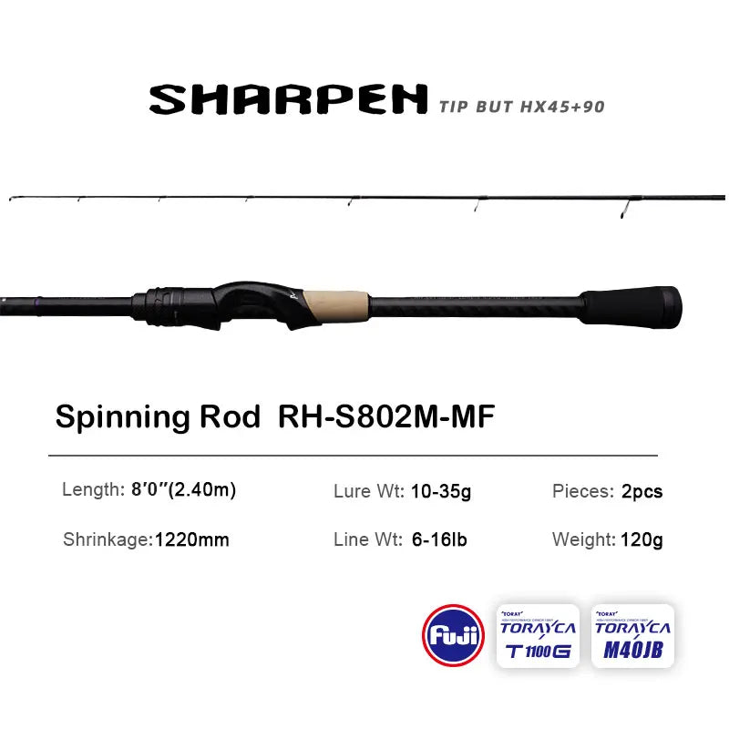 PURELURE SHARPEN Soft Lure Long Spinning and Casting XF/MF Action Rods FUJI Components Bass Pike Rod Fishing Rod Spinning Reel