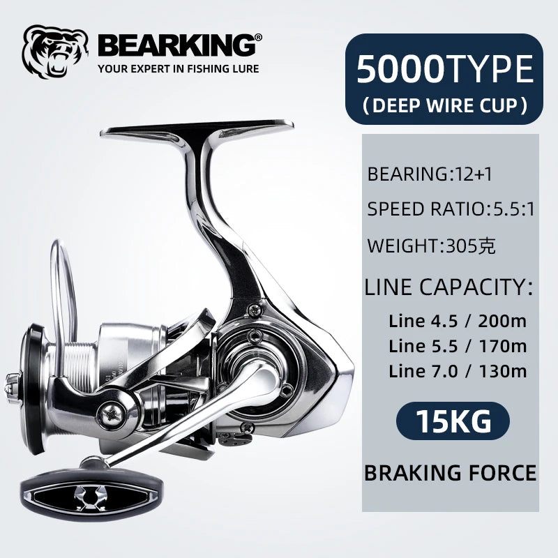 Bearking Fishing Reel 1000 - 5000 Ultralight Max Drag 15kg 5.2:1 Spinning Reel Saltwater Jigging Reels