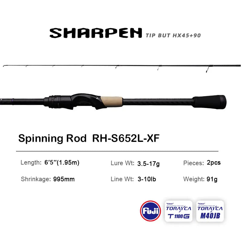 PURELURE SHARPEN Soft Lure Long Spinning and Casting XF/MF Action Rods FUJI Components Bass Pike Rod Fishing Rod Spinning Reel