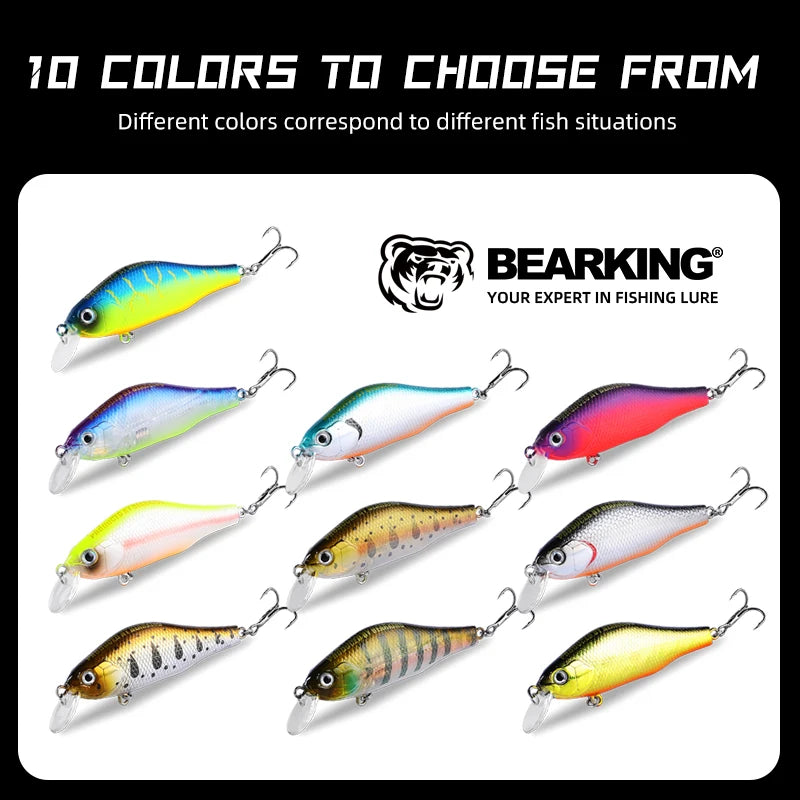 BEARKING New 70mm 8.6g Tungsten system fishing lures minnow crank wobbler quality fishing tackle 10 colors to choose from