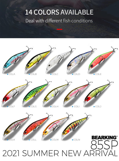BEARKING 85mm 8g  hot model fishing lures hard bait 14color for choose minnow quality professional minnow depth1.3-1.8m