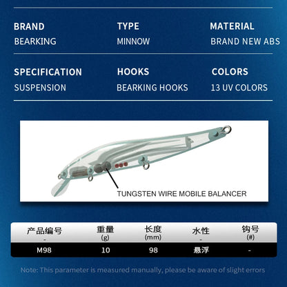 BEARKING 9.8cm 10g SP dive 2.1m professional Minnow Wobbler fishing lures quality jerkbaits Artificial Bait Predator tackles