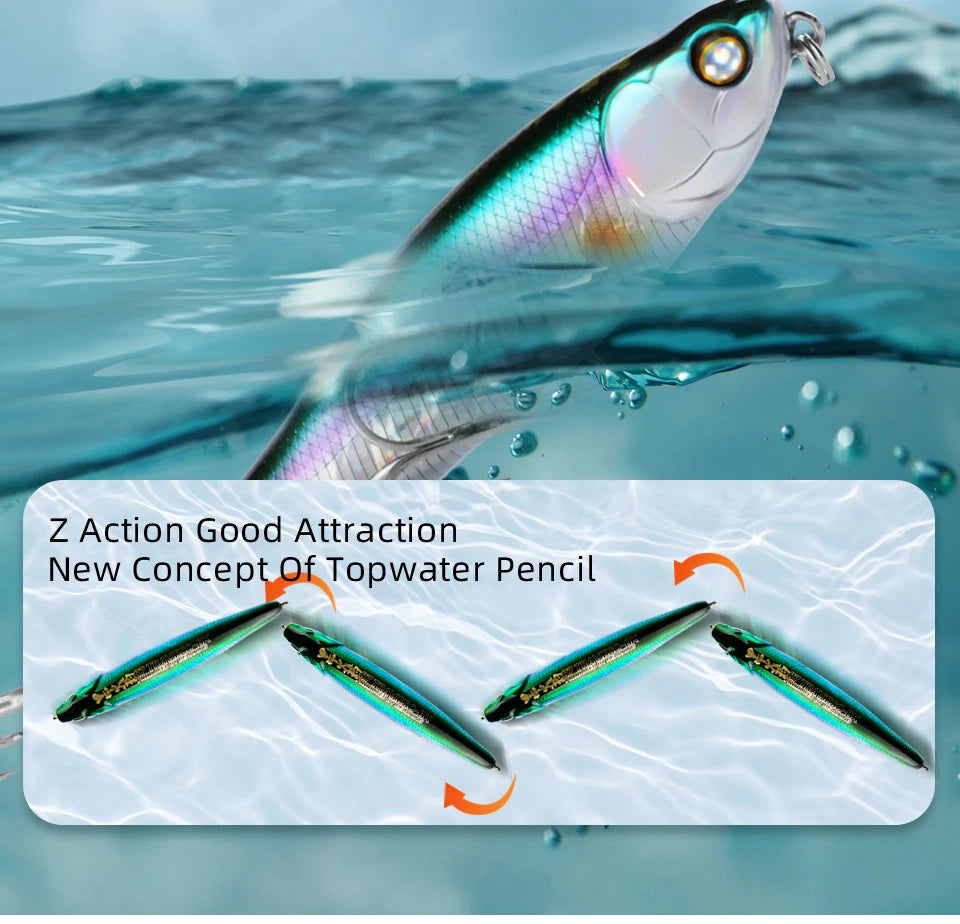 BEARKING 87mm 100mm Topwater Pencil Surface Fishing Lure Walk The Dog Artificial Saltwater Hard Bait Bass Plastic Walker