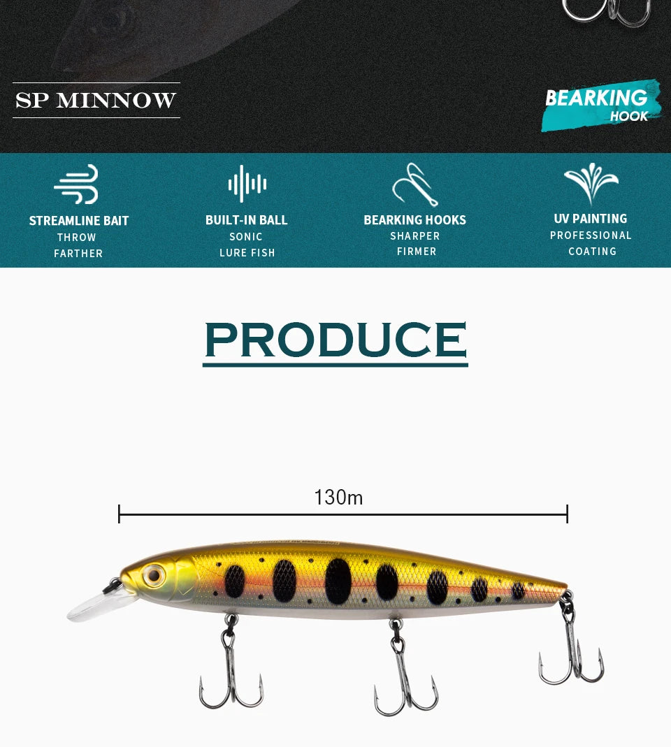 Bearking 13cm 25g Tungsten balls long casting New model fishing lures hard bait dive 1.3 - 2m quality professional minnow