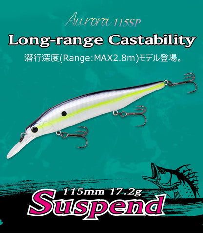 TSURINOYA 115mm 17.2g Suspending Minnow  Tungsten Weight System AURORA 115sp