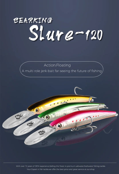 BEARKING Top Hard Baits Fishing Lures 120mm 22g  long  casting minnow Wobblers dive Depth 6-10ft Bass Pike