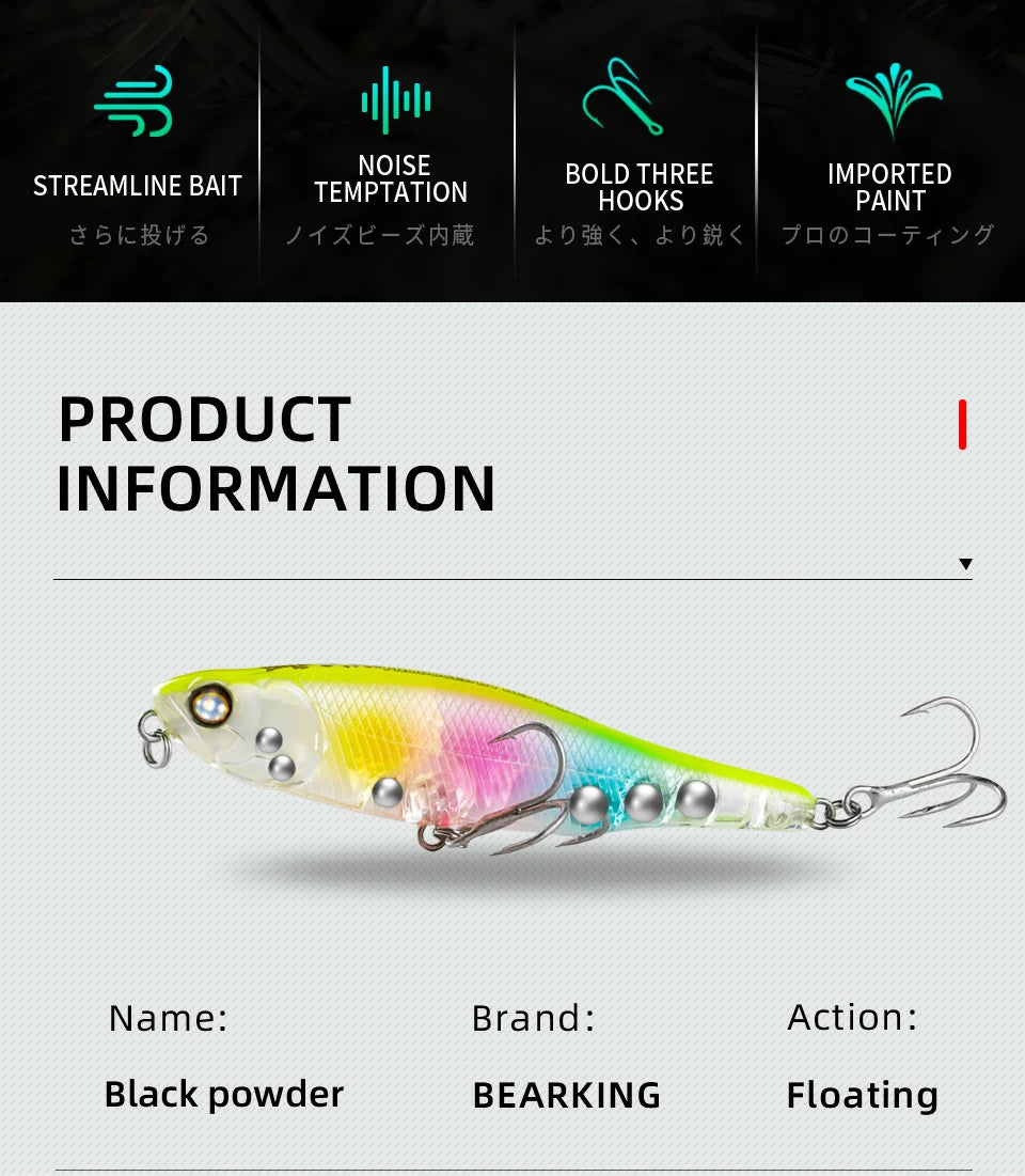 BEARKING 87mm 100mm Topwater Pencil Surface Fishing Lure Walk The Dog Artificial Saltwater Hard Bait Bass Plastic Walker