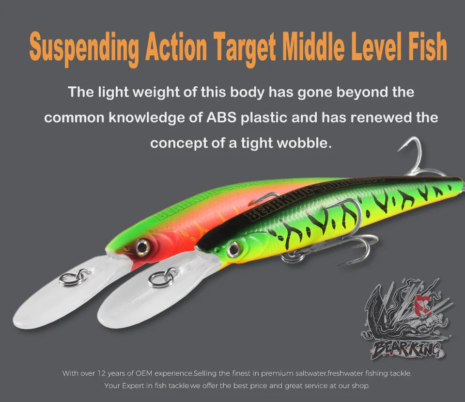 BEARKING Top Hard Baits Fishing Lures 120mm 22g  long  casting minnow Wobblers dive Depth 6-10ft Bass Pike