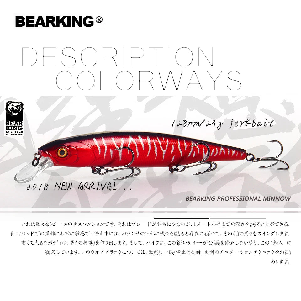 Bearking 128mm 23g New hot model professional quality fishing lures hard bait dive 1.5m quality wobblers minnow