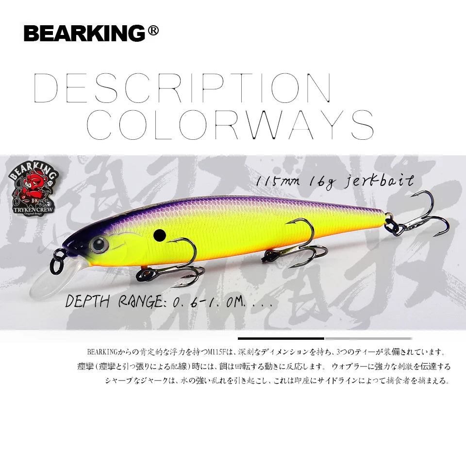 Bearking 11.5cm 16g hot professional quality fishing lure,wobblers minnow crank crank bait excellent painting free shipping