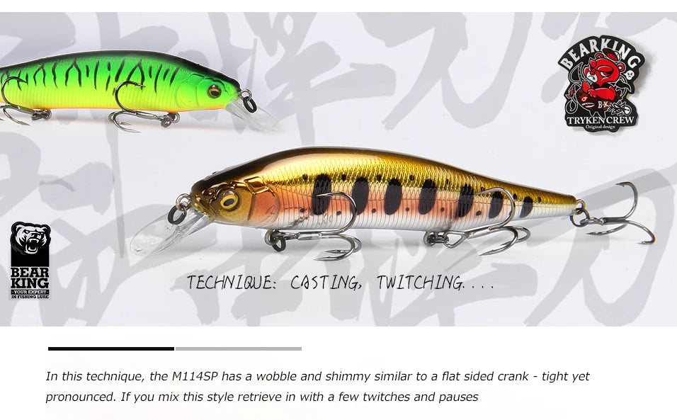 BEARKING 115mm 15g SP Tungsten weight system Top fishing lures minnow crank wobbler quality fishing tackle hooks for fishing