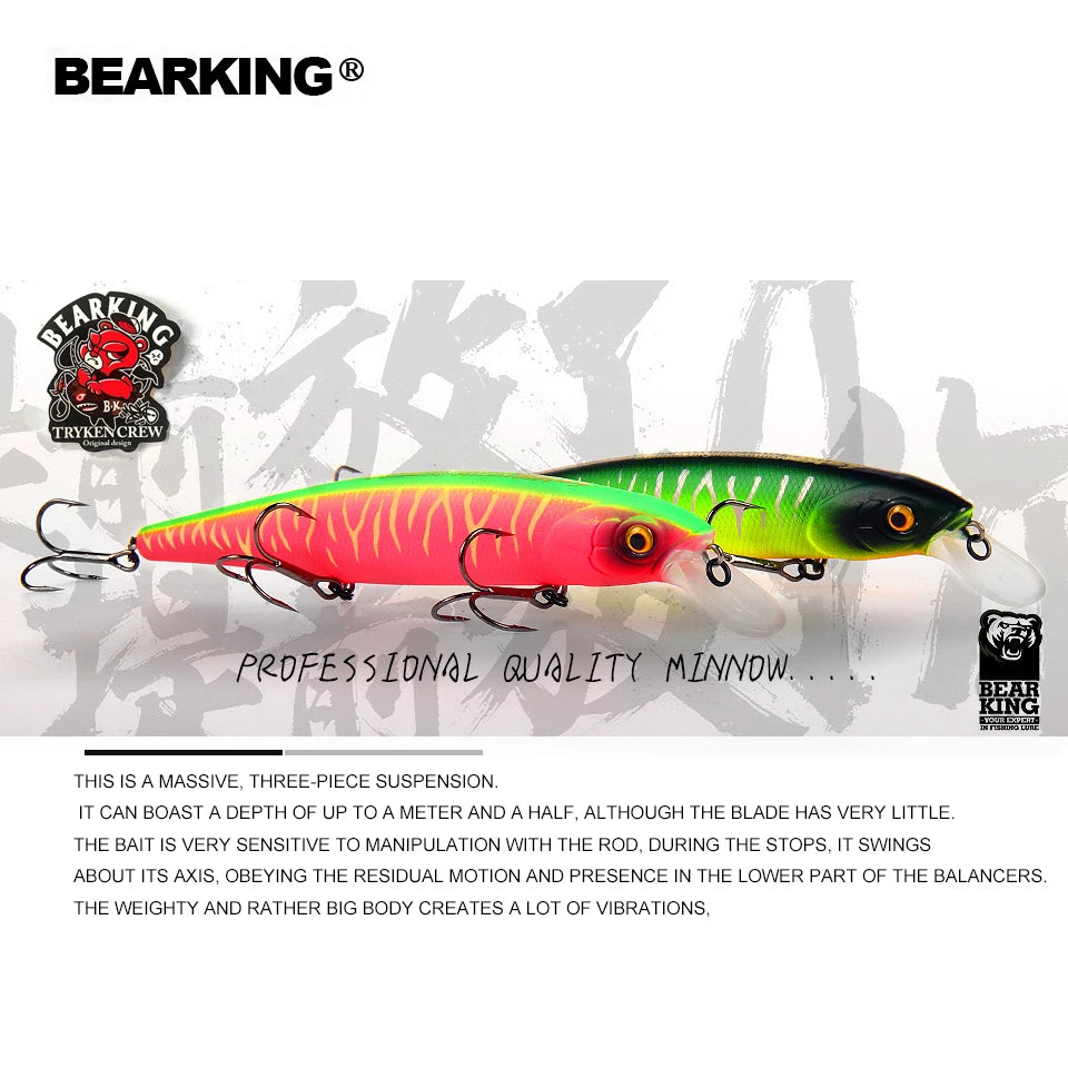 Bearking 128mm 23g New hot model professional quality fishing lures hard bait dive 1.5m quality wobblers minnow