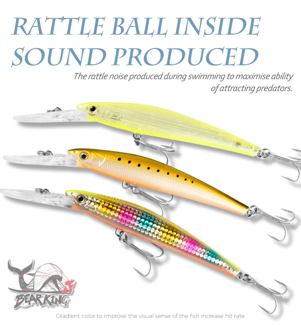 BEARKING Top Hard Baits Fishing Lures 120mm 22g  long  casting minnow Wobblers dive Depth 6-10ft Bass Pike