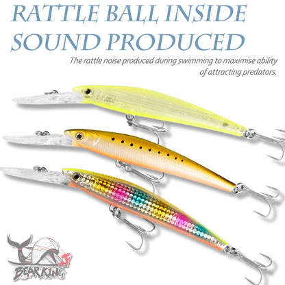 BEARKING Top Hard Baits Fishing Lures 120mm 22g  long  casting minnow Wobblers dive Depth 6-10ft Bass Pike