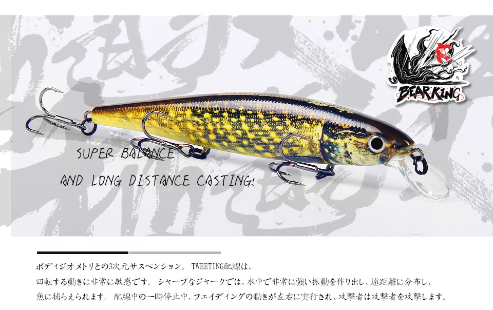 Bearking 115mm 16g Dive 0.6-1m floating Top Fishing Lures Wobblers Artificial Bait Predator Tackle jerkbaits for pike and bass