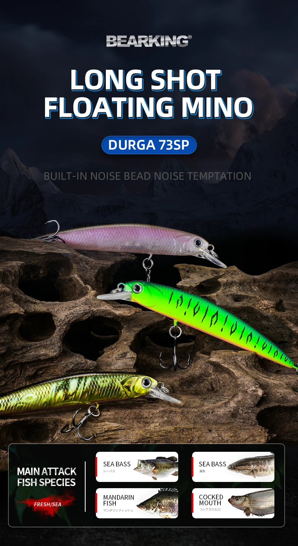 BEARKING New model 73mm 5g professional quality magent weight fishing lures minnow crank Artificial Bait Tackle