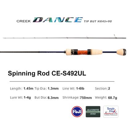 PURELURE CREEK DANCE Trout Rod BFS Fishing Casting UL Spinning Light Travel Rod Stream Ejection Rod Fuji Alconite Ring Perch