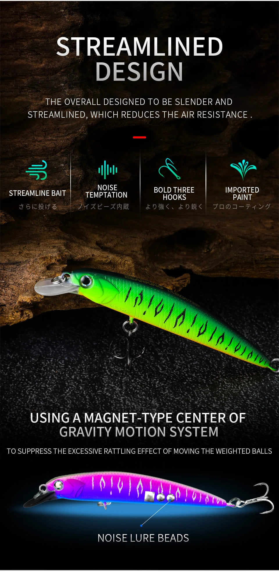 BEARKING New model 73mm 5g professional quality magent weight fishing lures minnow crank Artificial Bait Tackle