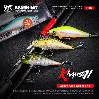 BEARKING New 70mm 8.6g Tungsten system fishing lures minnow crank wobbler quality fishing tackle 10 colors to choose from