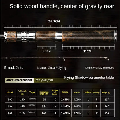 Lure Fishing Rod Sliding Float Rod Full Fuji Big Guide Ring Spinning Rod Ultra Fast Light-weight Solid Wood Integrated Handle