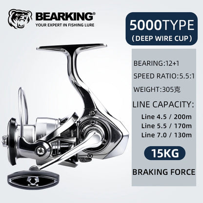 Bearking  Fishing Reel 1000 - 5000 Ultralight Max Drag 15kg 5.2:1  Spinning Reel Saltwater Jigging Reels