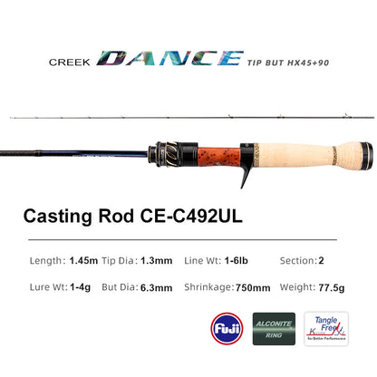 PURELURE CREEK DANCE Trout Rod BFS Fishing Casting UL Spinning Light Travel Rod Stream Ejection Rod Fuji Alconite Ring Perch