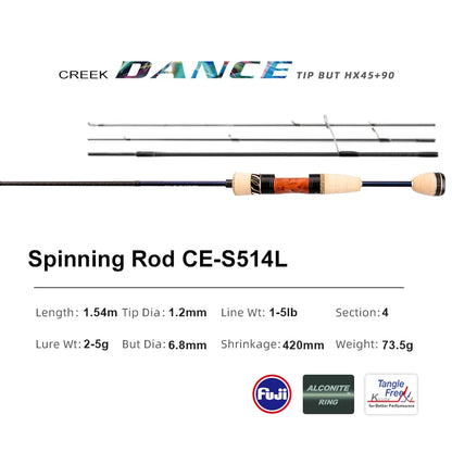 PURELURE CREEK DANCE Trout Rod BFS Fishing Casting UL Spinning Light Travel Rod Stream Ejection Rod Fuji Alconite Ring Perch
