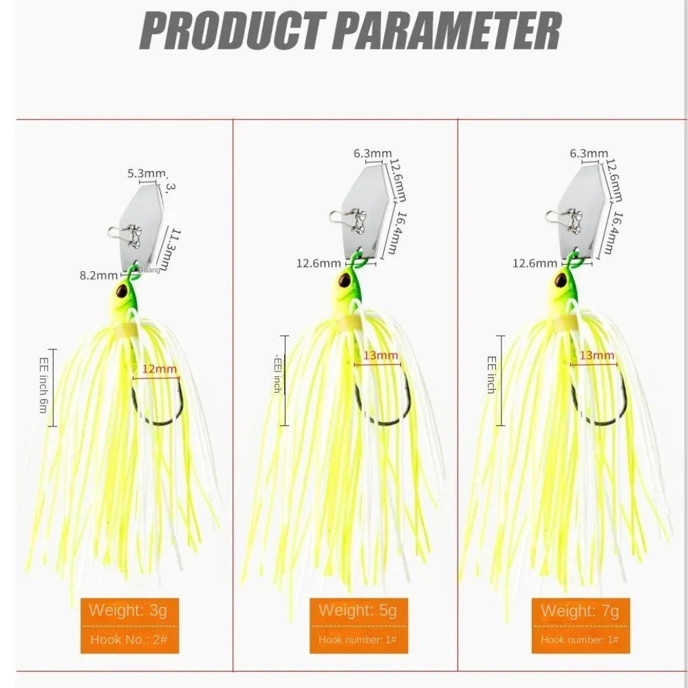 2024 Bass Pike Walleye Beard Fishing Lure Chatter 5g 7g Buzzbait Flap Walleye Spinner Bait Sea Fishing Silicone Skirt