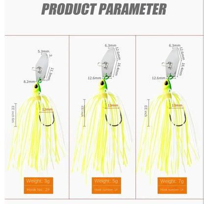 2024 Bass Pike Walleye Beard Fishing Lure Chatter 5g 7g Buzzbait Flap Walleye Spinner Bait Sea Fishing Silicone Skirt