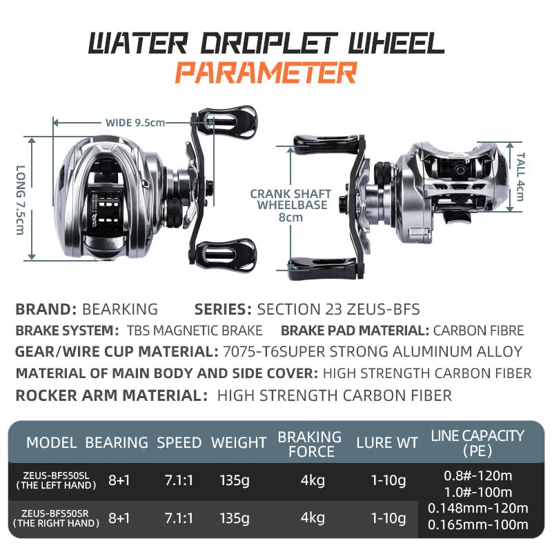 BEARKING Zeus series 9BB 135g - 4Kg Carbon Drag 7.1:1 High Speed Ratio