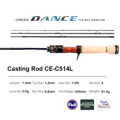 PURELURE CREEK DANCE Trout Rod BFS Fishing Casting UL Spinning Light Travel Rod Stream Ejection Rod Fuji Alconite Ring Perch