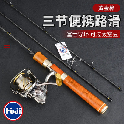 DJIANG Fuji Guides Trout Fishing Rod Spinning 1.8/1.98/2.1m L Fast Action Lure Rod Wooden handle Travel 3 Sections Portable Rod