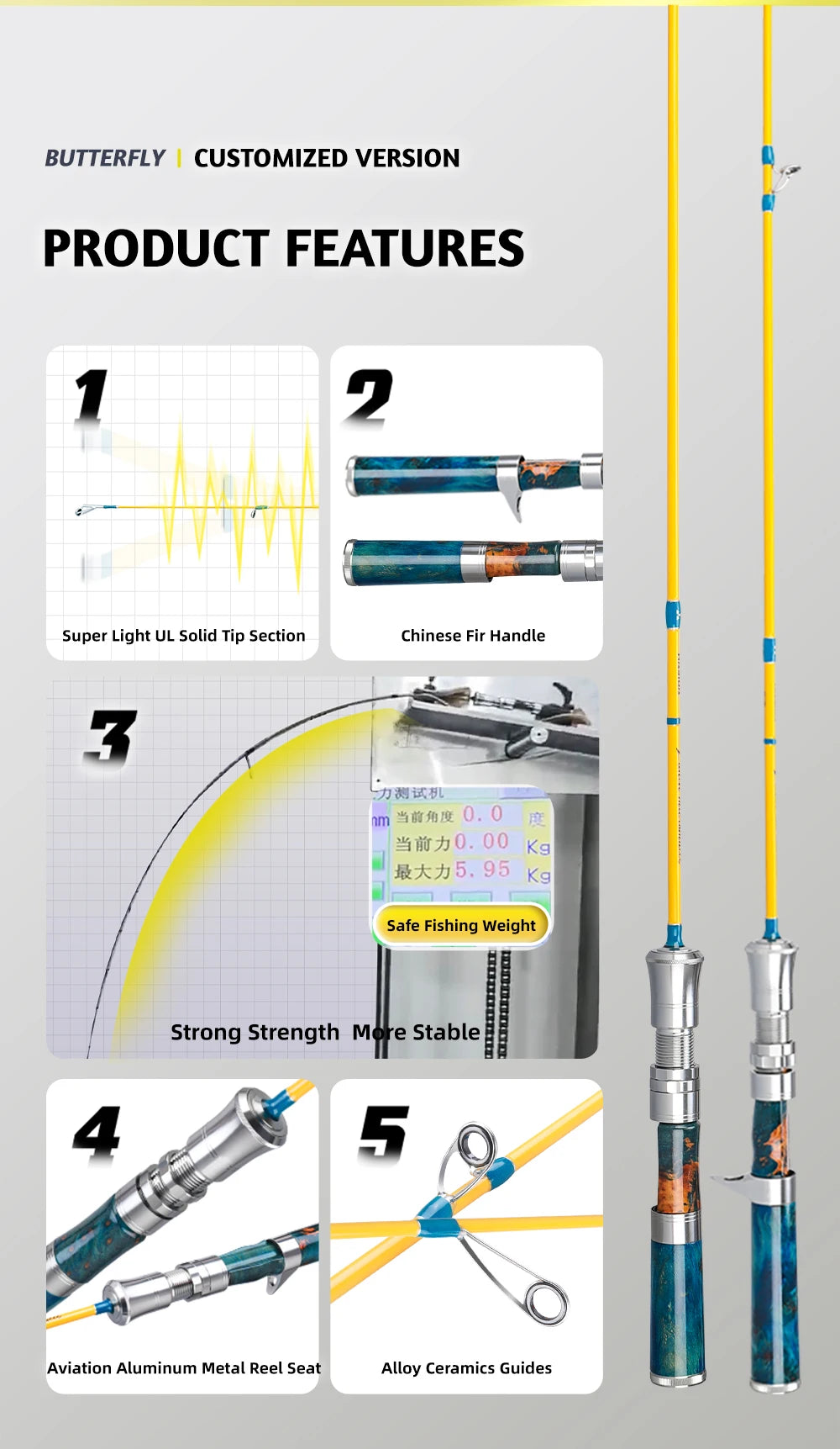 Histar Butterfly Customized Version Strength Crossline Carbon Cloth Lightweight Cork Handle BFS Spinning Baitcasting Fishing Rod