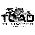 Logo of TOAD THUMPER LURE CO. featuring a fish and trees on a white background