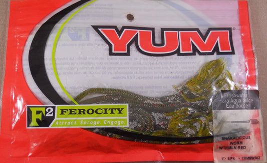 Yum Shakalicious Worm 5in F2 Watermelon Red